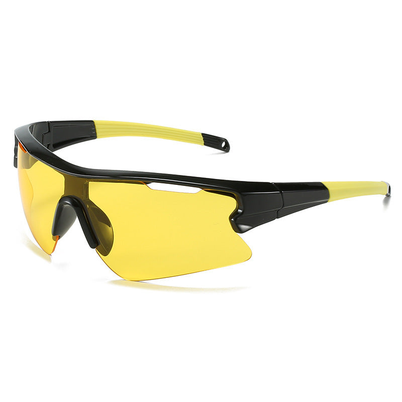 Lightweight Photosensitive Cycling Sunglasses with yellow lenses and black frames on a white background