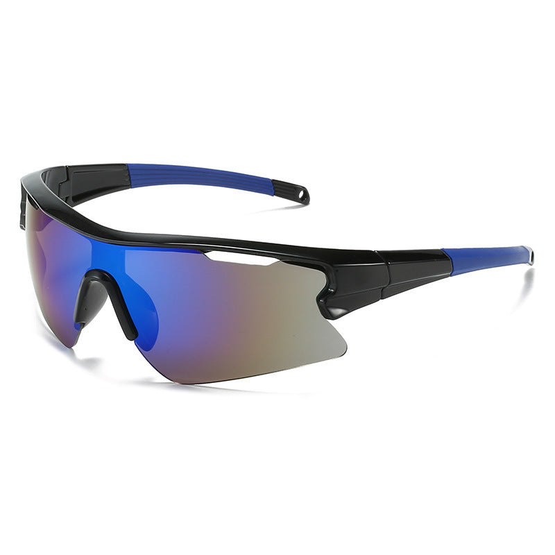 Lightweight Photosensitive Cycling Sunglasses with blue and black frame on a white background