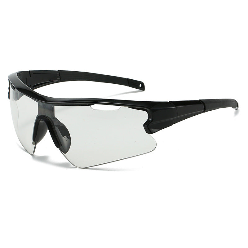 Black Lightweight Photosensitive Cycling Sunglasses with clear lenses on a white background