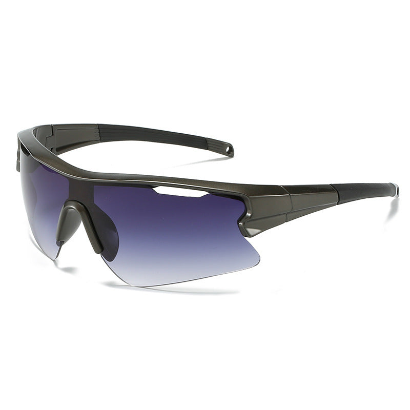 Lightweight Photosensitive Cycling Sunglasses with a black frame and gradient blue lenses on a white background
