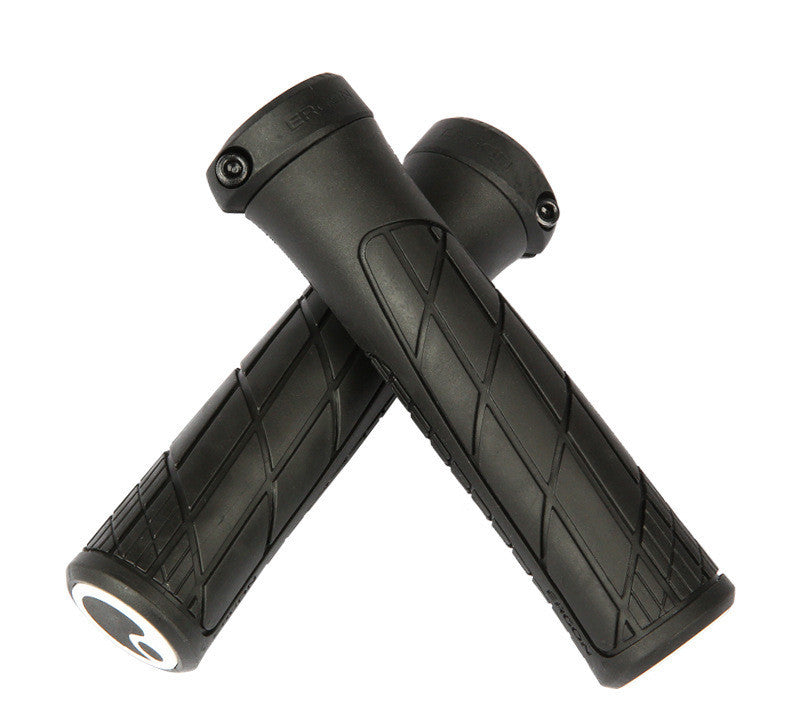 Pair of black MTB Bicycle Anatomical Handlebar Grips on a white background