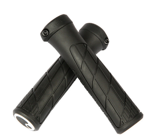 Pair of black MTB Bicycle Anatomical Handlebar Grips on a white background