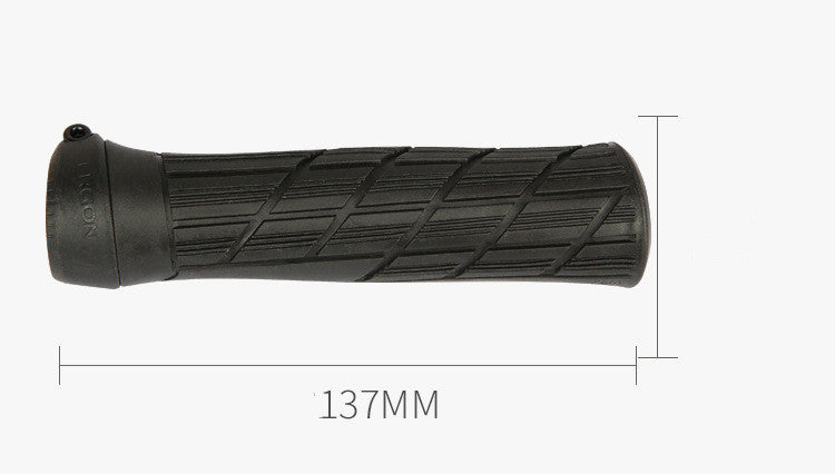 Black MTB Bicycle Anatomical Handlebar grip with measurement label on a white background