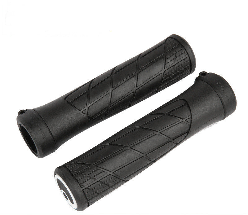 Pair of black MTB Bicycle Anatomical Handlebar grips on a white background