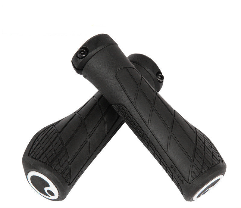 Black MTB Bicycle Anatomical Handlebar grips with a textured pattern on a white background