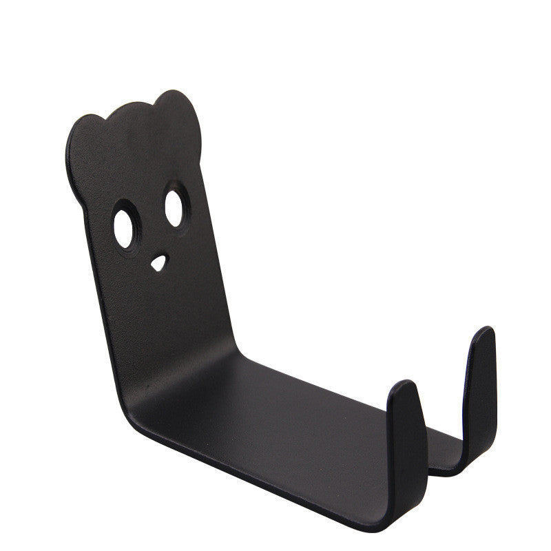 Black metal bicycle storage hook on a white background