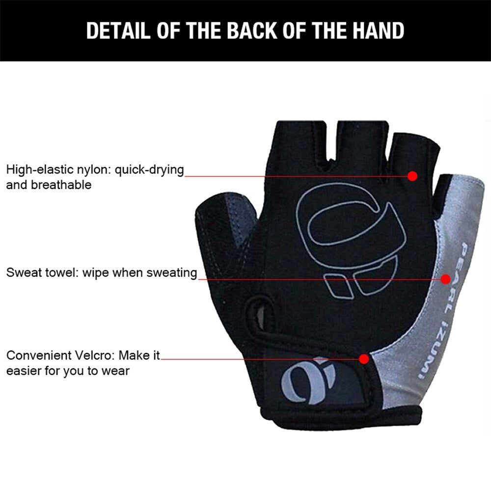 Cycling mitts with features highlighted on a white background
