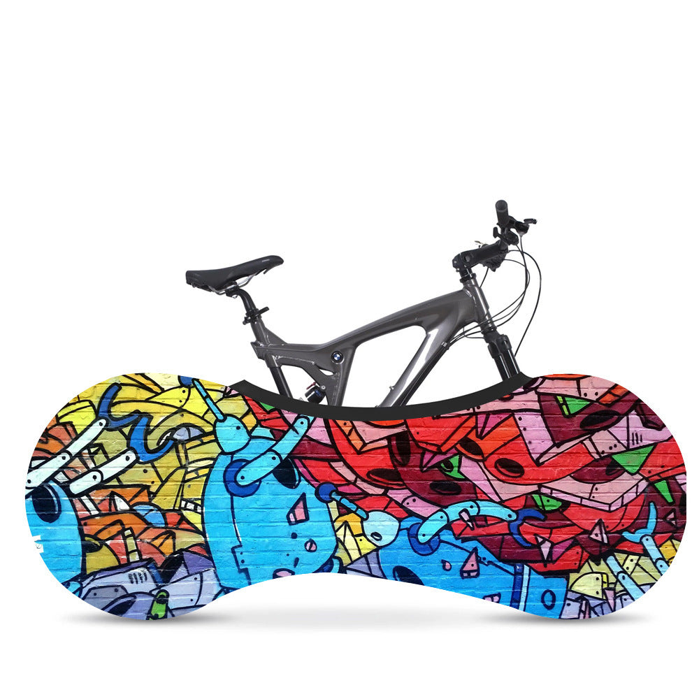Bicycle with a colorful dust cover on a white background