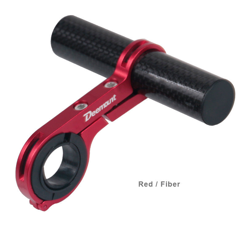 Red carbon bicycle handlebar accessory extension mount a white background