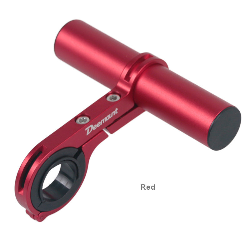 Red aluminium bicycle handlebar accessory extension mount a white background