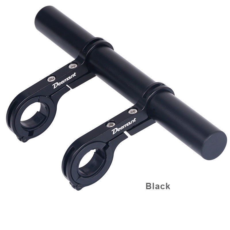 Black aluminium bicycle double handlebar extension mount a white background