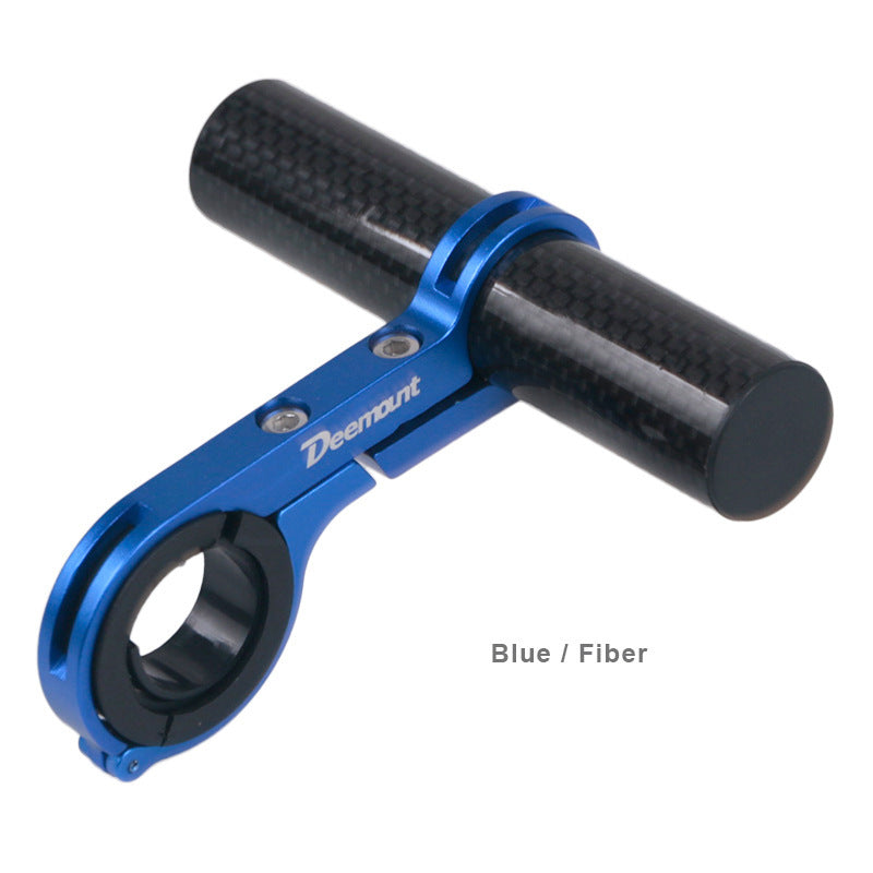 Blue carbon bicycle handlebar accessory extension mount a white background