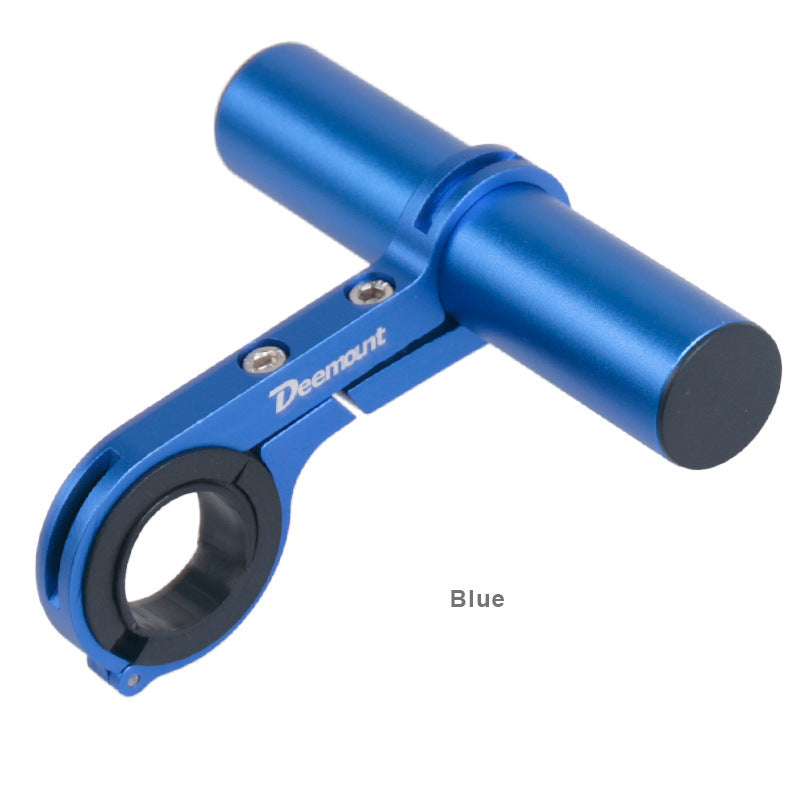 Blue aluminium bicycle handlebar accessory extension mount a white background