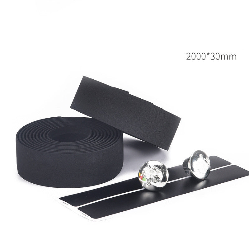 Black Non-slip Bicycle Handlebar Tape with silver caps on a white background