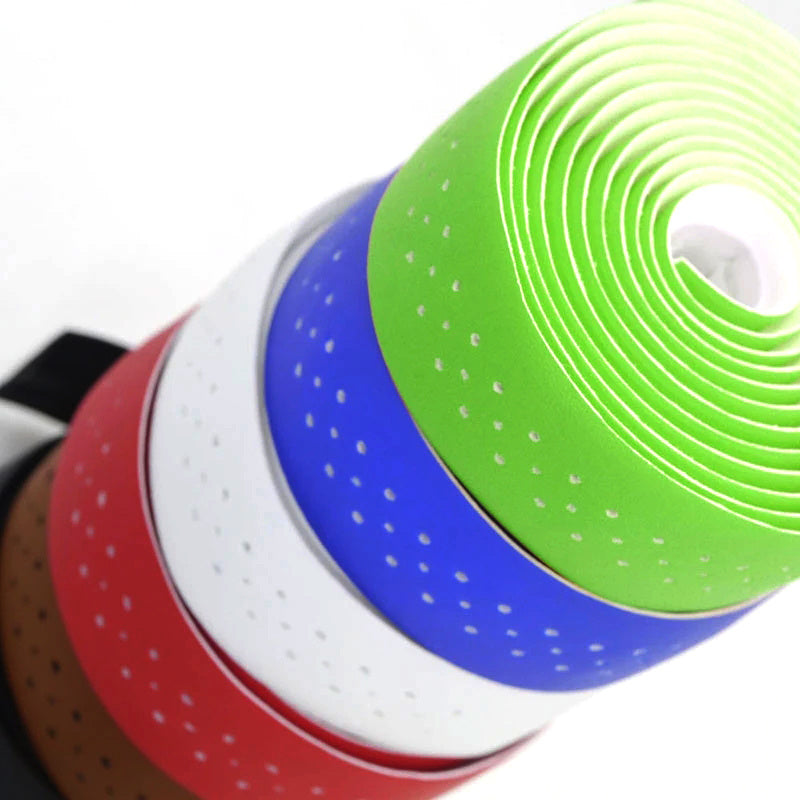 Set of colourful PU Leather Bicycle Handlebar Tapes on a white background
