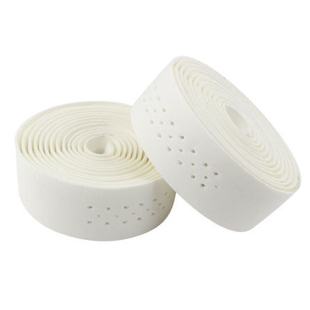 Two rolls of white PU Leather Bicycle Handlebar Tape on a white background