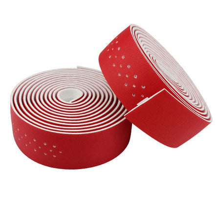 Red PU Leather Bicycle Handlebar Tape with white pattern on a white background