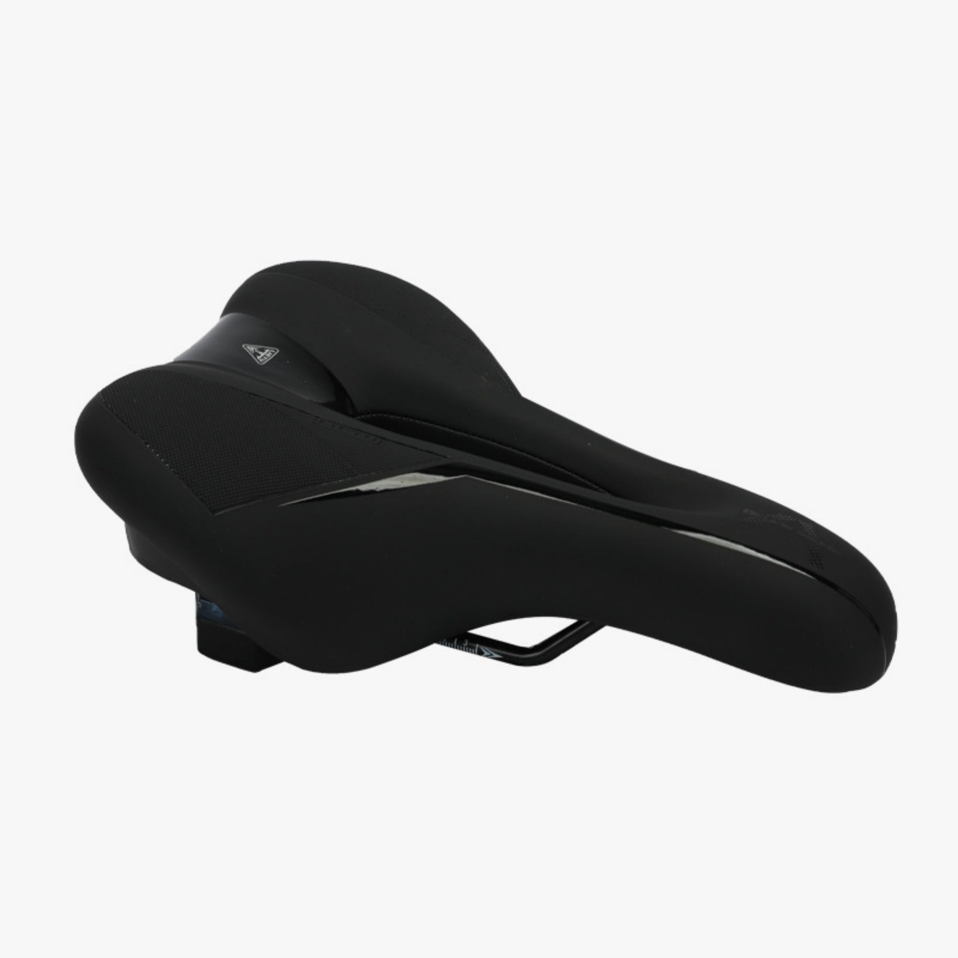 Black bicycle saddle on a white background