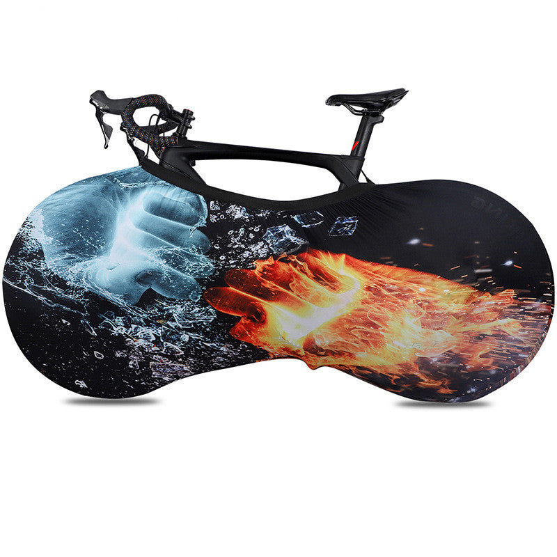Bicycle with a Polyester/Lycra Bicycle Dust Cover on a black background