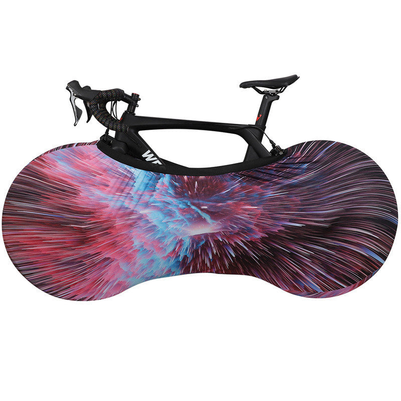 Polyester/Lycra Bicycle Dust Cover with colorful design on a white background