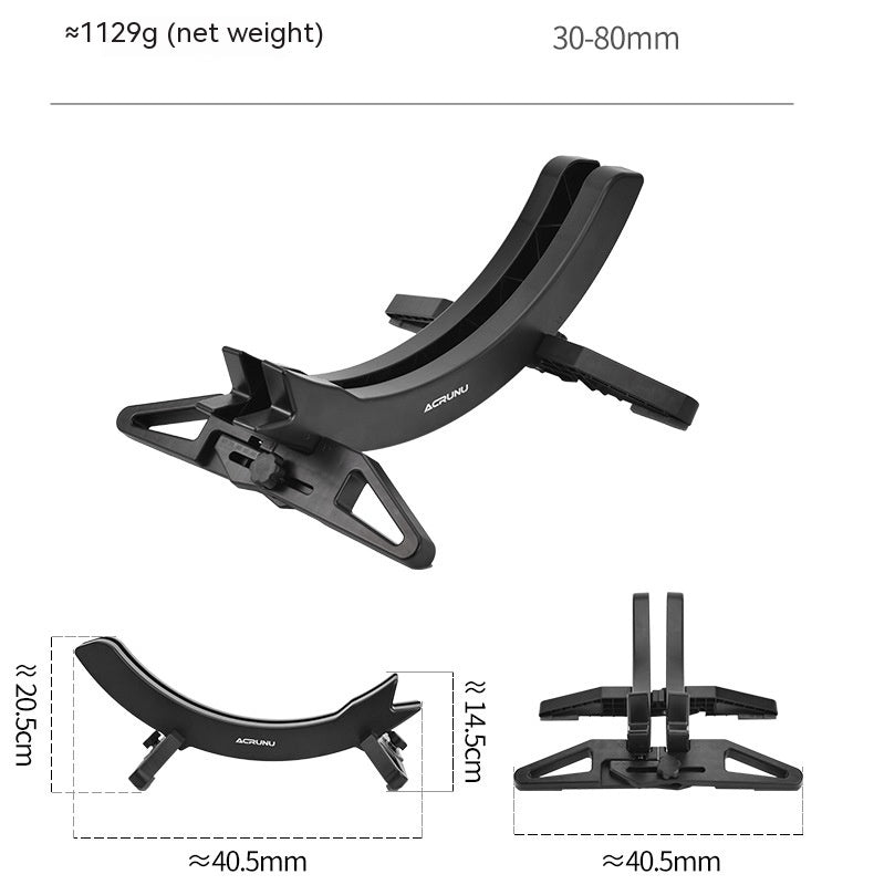 Black bicycle wheel stand with dimensions and weight information on a white background
