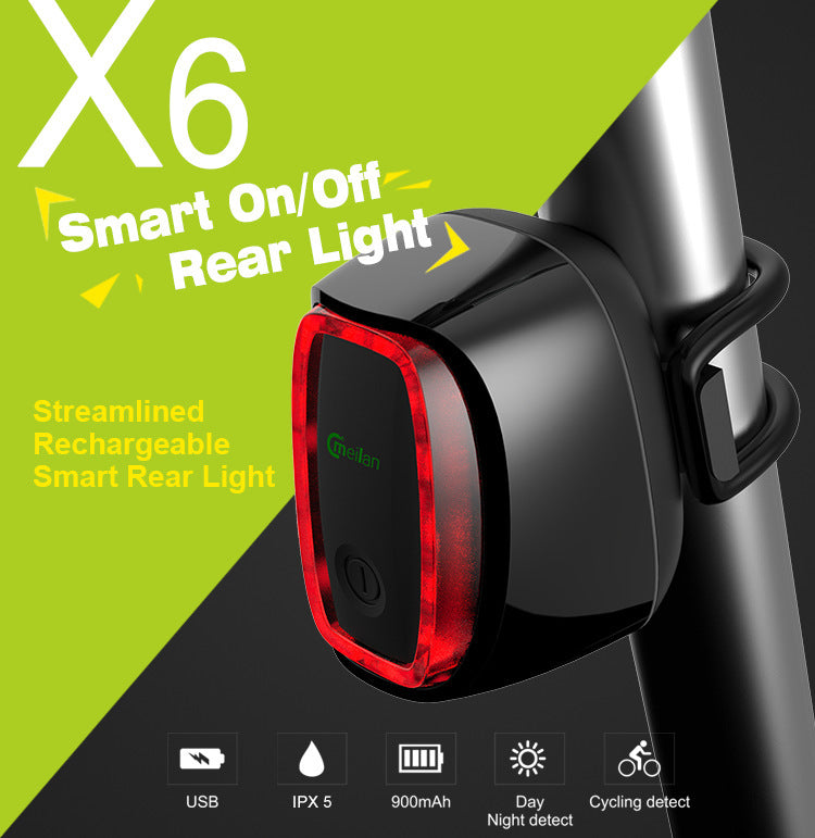 Smart rear light X6 on a bike with green and black background