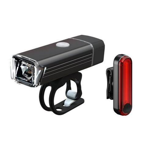 Bicycle light set with front and rear lights on a white background