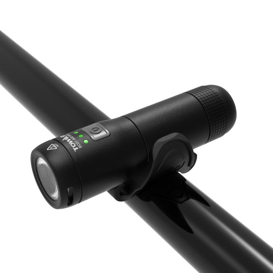 Black Rechargeable Front Bicycle Light with visible brand logo on a white background