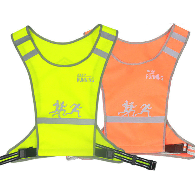 Two reflective cycling safety vests, one yellow and one orange, on a white background.