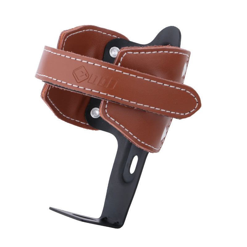 Brown Retro Cowhide Bicycle Bottle Holder/Cage with black base on a white background