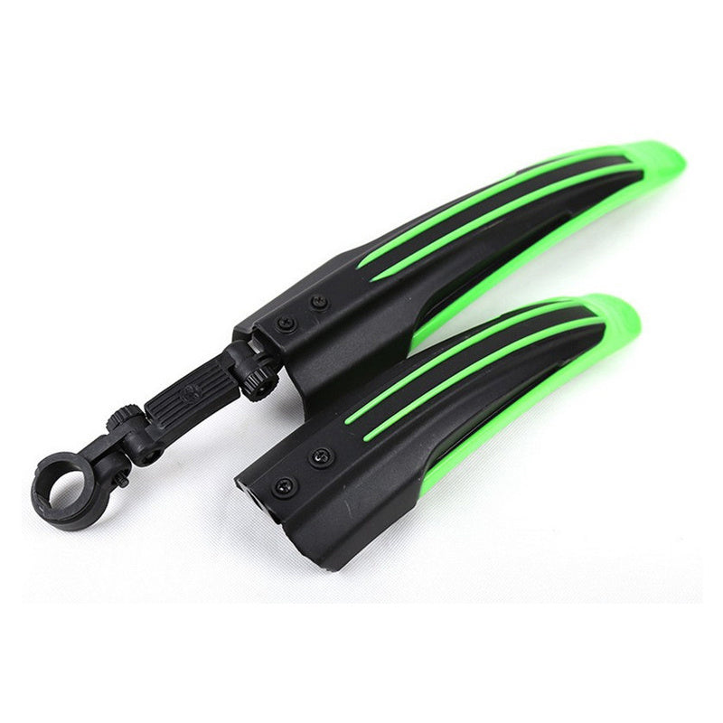 Black and green bicycle fenders on a white background
