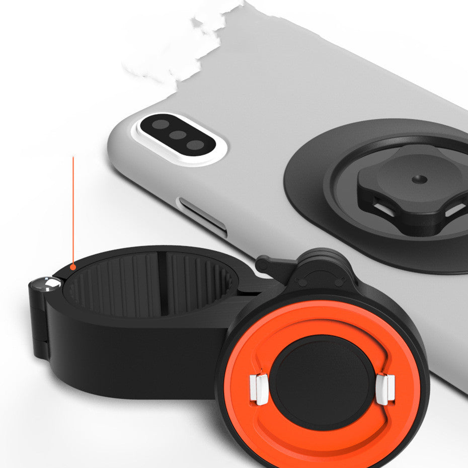 Phone case with black and orange ring holder on a white background