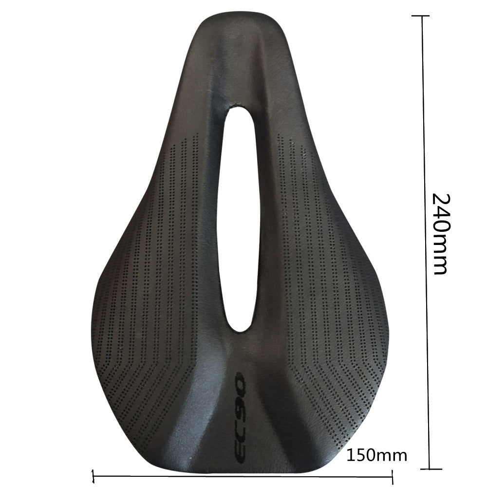 Short nose Black bicycle saddle with measurements on a white background