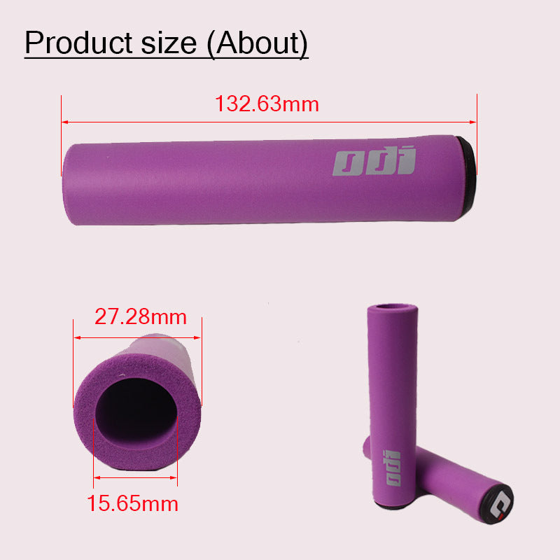 Purple Silicone Bicycle Handlebar Grips with measurements labeled on a white background