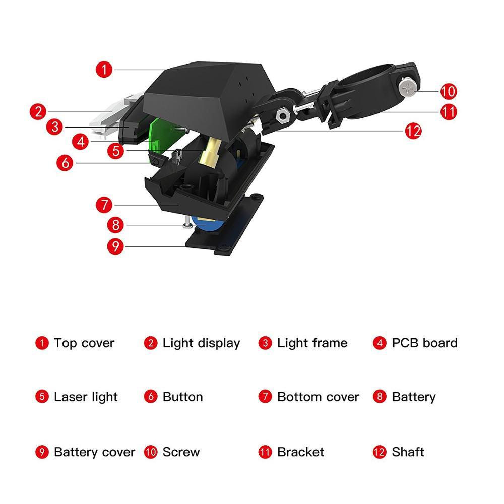 Diagram of a Smart Rear Bicycle Light with labeled parts on a white background