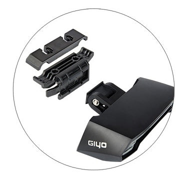 Black Smart Rear Bicycle Light with additional parts on a white background, featuring the brand 'GIYO'.