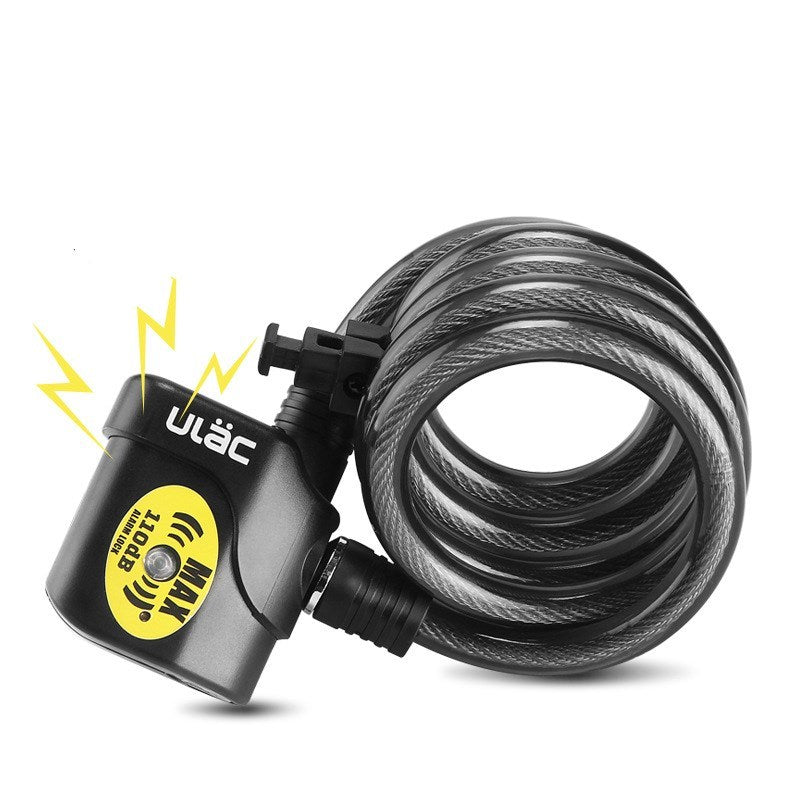Bicycle lock with coiled cable on a white background