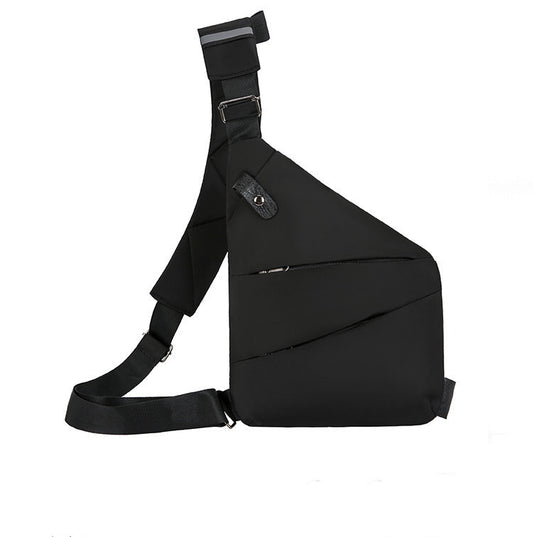 Black sling bag on a white background