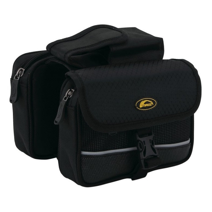 Black bicycle top tube bag with 3 compartments