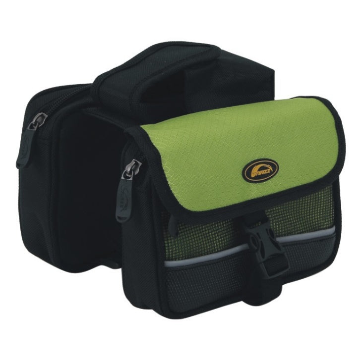 Green and black bicycle top tube bag with 3 compartments