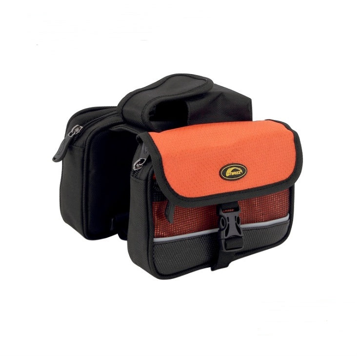 Orange and black bicycle top tube bag with 3 compartments