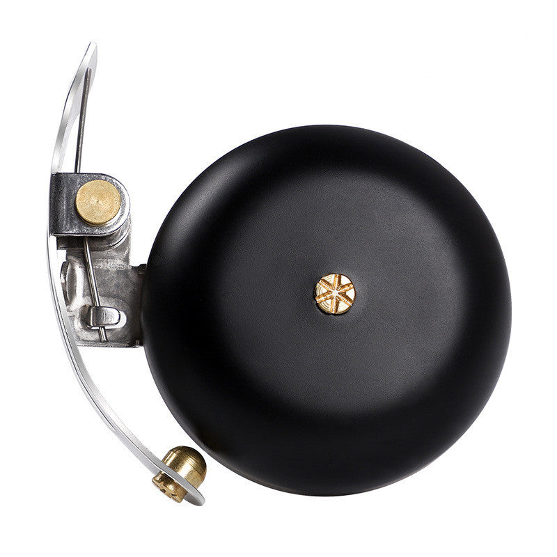 Black Vintage-Style Bicycle Bell with gold accents on a white background