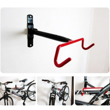 Wall-mounted bicycle hook with red accent on a white background