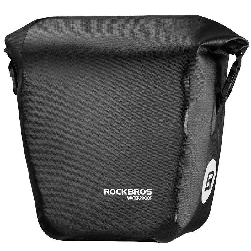 Black Waterproof Bicycle Bag / Pannier with 'RockBros' branding on a white background