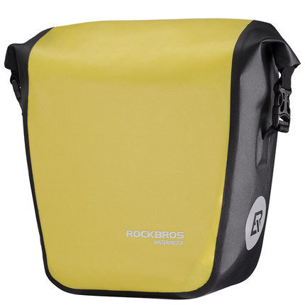 Yellow and black Waterproof Bicycle Bag / Pannier with 'RockBros' branding on a white background