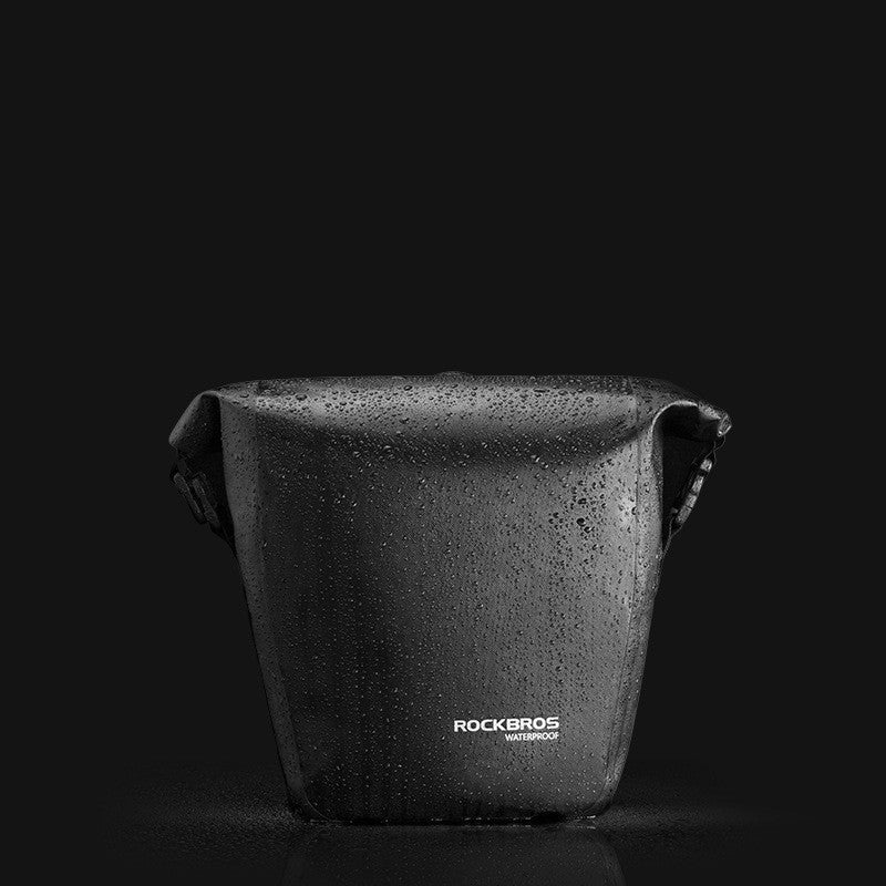 Black Waterproof Bicycle Bag / Pannier with 'RockBros' branding on a black background