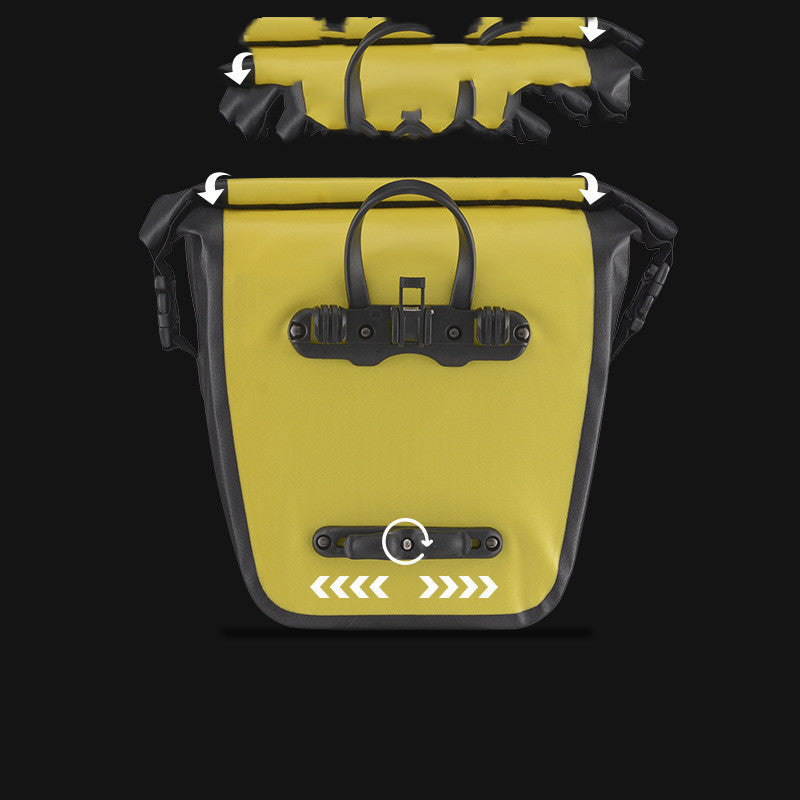 Yellow bike pannier with black accents on a transparent background