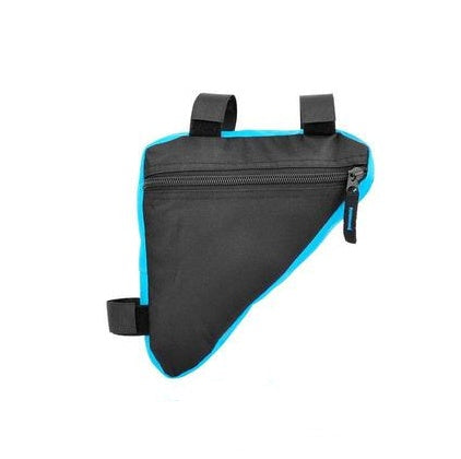 Black Waterproof Bicycle Framebag with blue trim on a white background
