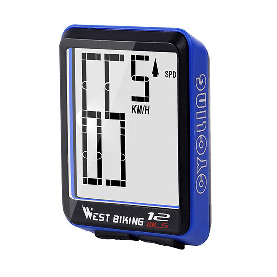 Wireless Bicycle Computer with blue border and West Biking branding on a white background