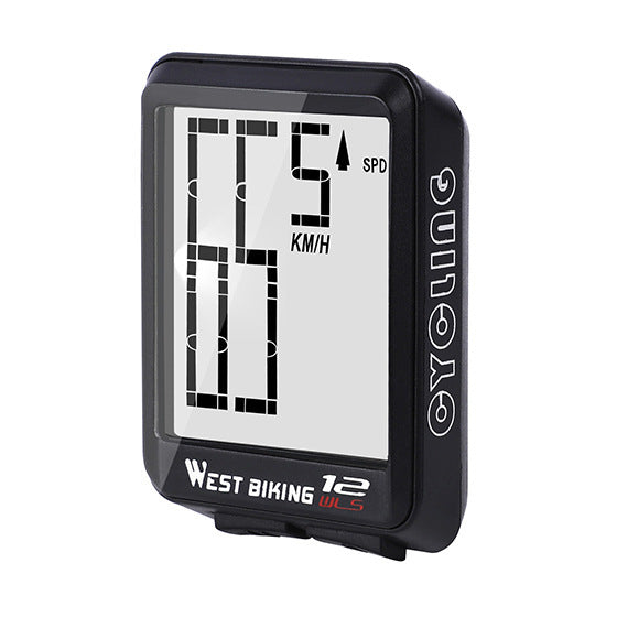 Black digital cycling computer with West Biking branding on a white background
